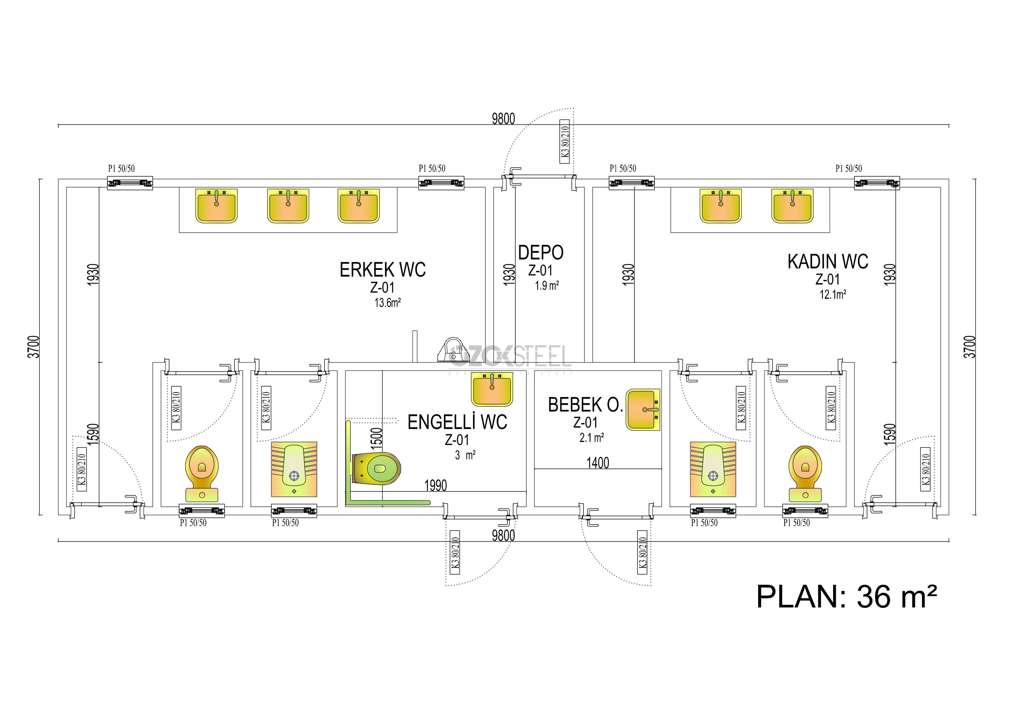Ankara Metropolitan Municipality Anfa WC Project  Ankara  36 m²