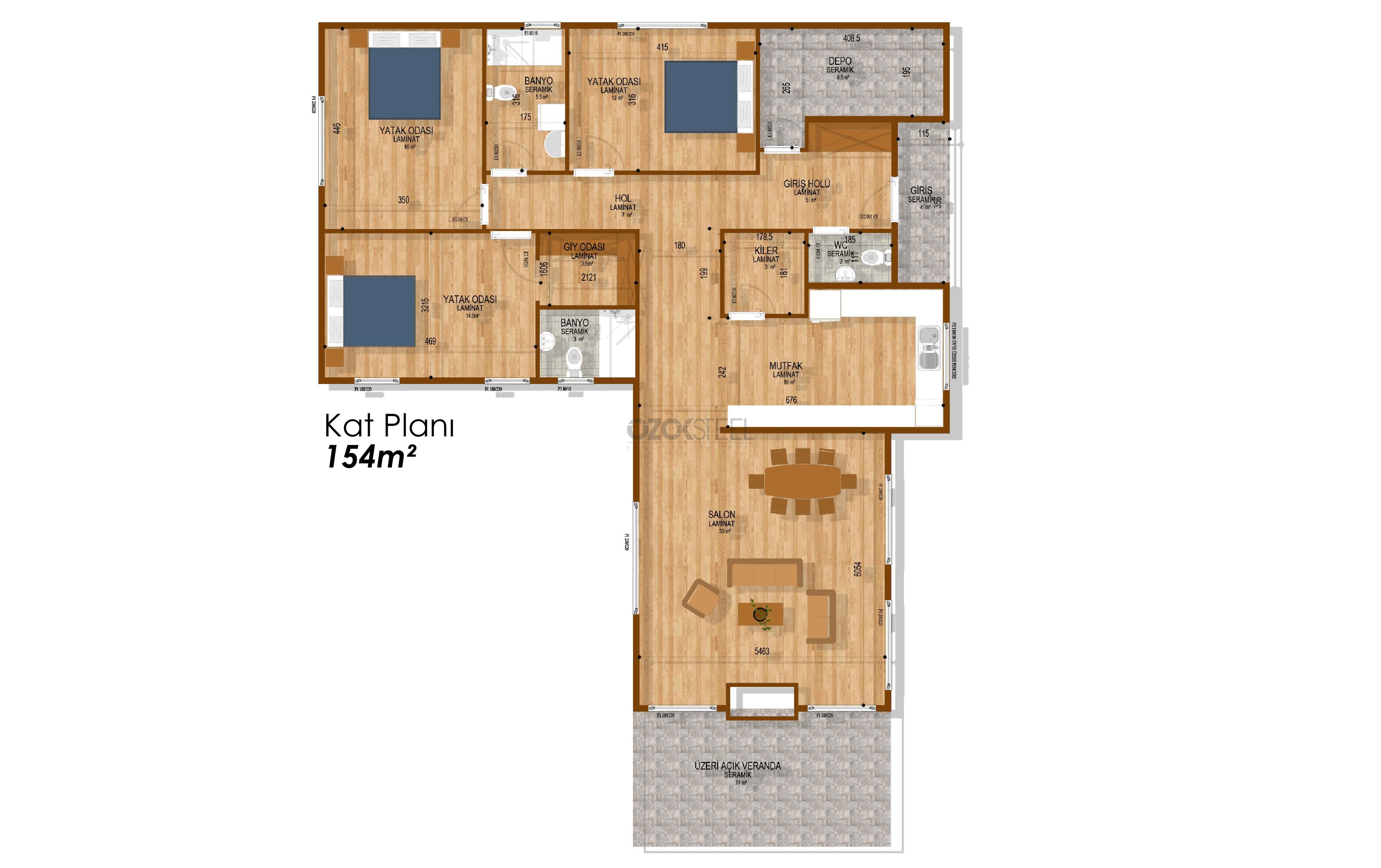 Meşe Hafif Çelik Villa 130 m²