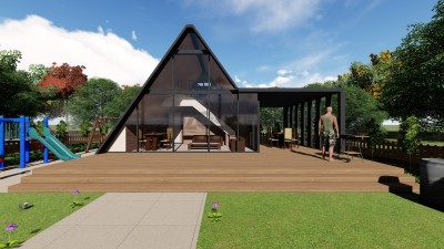 Dreieckiges Haus Leichtes Stahlhaus 105 (ohne Balkon) 93 m² (mit Balkon)