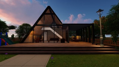 Dreieckiges Haus Leichtes Stahlhaus 105 (ohne Balkon) 93 m² (mit Balkon)