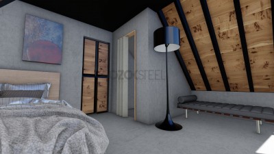 Dreieckiges Haus Leichtes Stahlhaus 105 (ohne Balkon) 93 m² (mit Balkon)