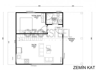 Dreieckiges Haus Leichtes Stahlhaus 105 (ohne Balkon) 93 m² (mit Balkon)